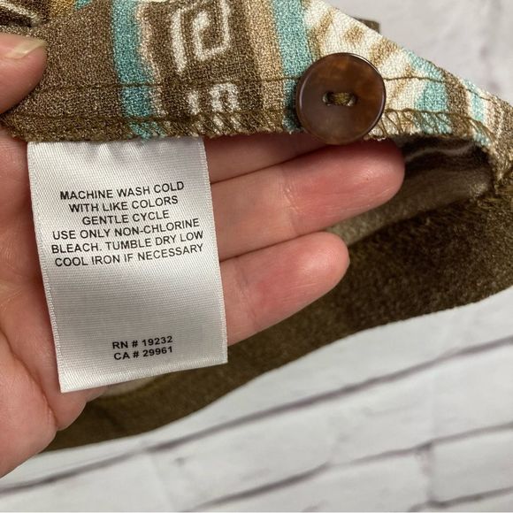 Alfred Dunner Boxy Collard Brown Floral Button Up Short Sleeve Top SZ 14P EUC - Picture 7 of 8